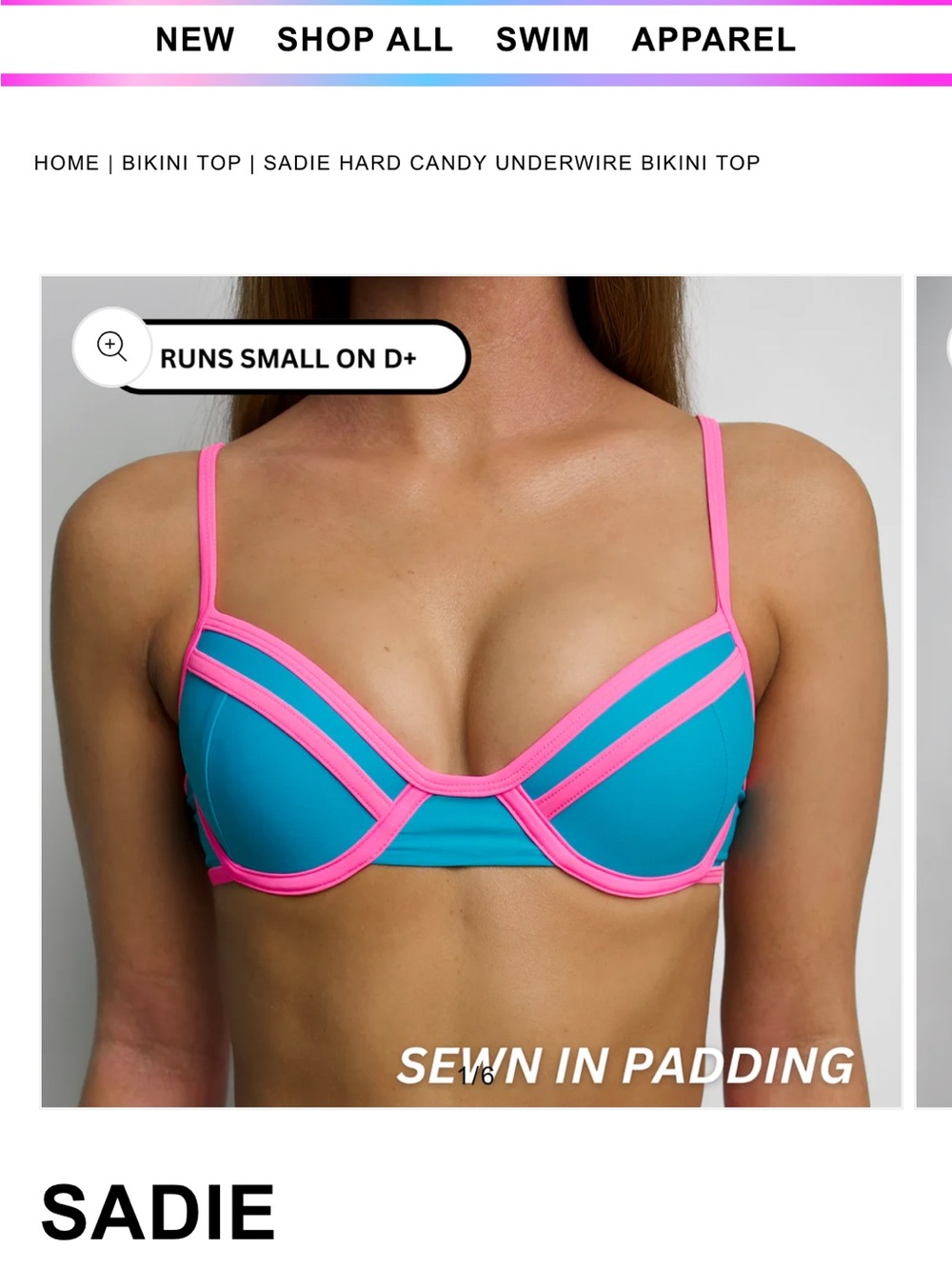 93 play street Underwire Bikini Top — Teal with Pink Trim